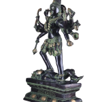 Vintage Brass Kali Ten Arms Black Green - 25" Heat-Treated Temple Murti | Jaipurio